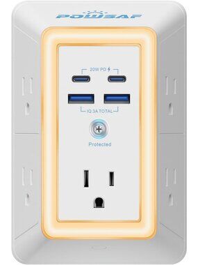 5-Outlet Surge Protector Power Strip with 4 USB Ports & Night Light - ETL